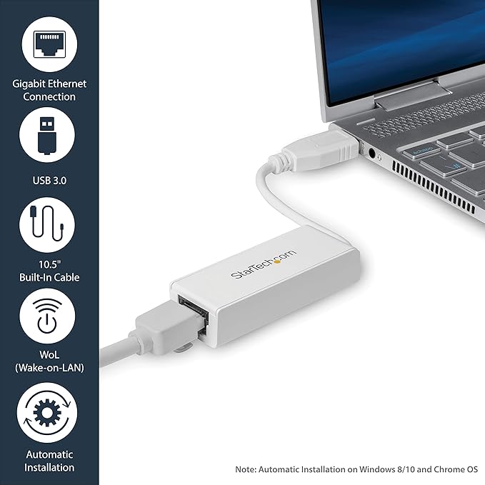 StarTech.com USB 3.0 to Gigabit Ethernet NIC Network Adapter - 10/100/1000 Network Adapter - USB to Ethernet LAN Adapter - USB to RJ45