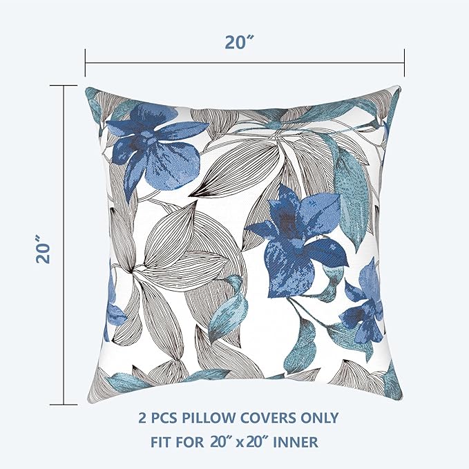 LVTXIII Outdoor Throw Pillow Covers 20 x 20 Inch, Covers ONLY Modern Cute Pattern Decorative Square Toss Pillow Case Pack of 2 for Home Patio Garden Sofa Bed Furniture, Clemens Noir Blue