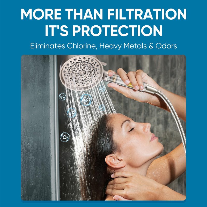 Cobbe Filtered Shower Head with Handheld, 6 Spray Modes, Water Softener Filters - Remove Chlorine, Reduce Dry Skin - Brushed Nickel