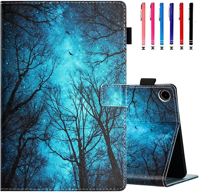 Case for Samsung Galaxy Tab A9 8.7 Inch 2023 (SM-X110/X115/X117) Suede Embossed Flower Flip Stand Protective Shell with Pen Holder &amp Card Slot No Smart Auto Wake/Sleep Function Brown
