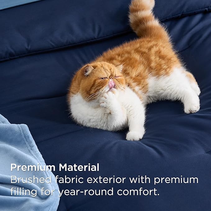 Bedsure Twin Comforter Set Navy Blue, 6 Pieces Prewashed Twin Size Bed in a Bag with Soft Fleece Bed Blanket, Down Alternative Bedding Set for All Seasons, Sheets, Pillowcase & Sham