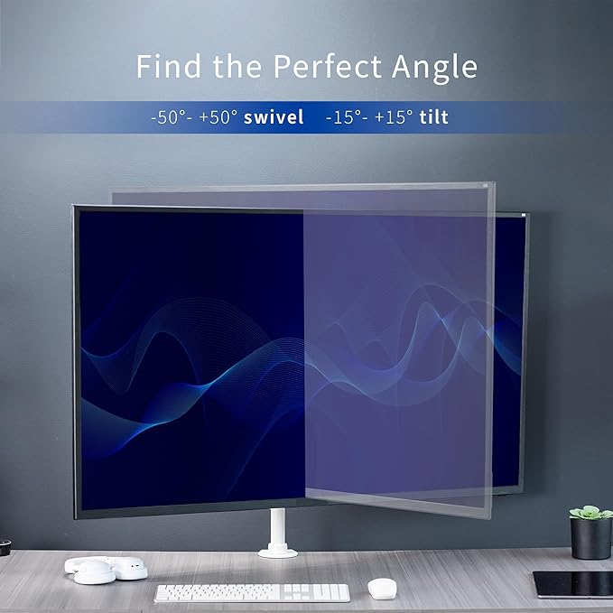 VIVO Ultra Wide TV Desk Mount for up to 55 inch Screens Weighing 66 lbs, Full Motion Height Adjustable Single Television Stand, White, STAND-V155CW