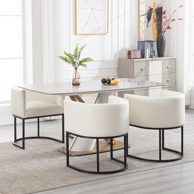 Faux Leather Dining Chair Modern Barrel Arm Chairs with Black Metal Frame, Upholstered Kitchen Chairs 18.5" Wide Accent Chair for Living Room Dining Room Restaurant, White