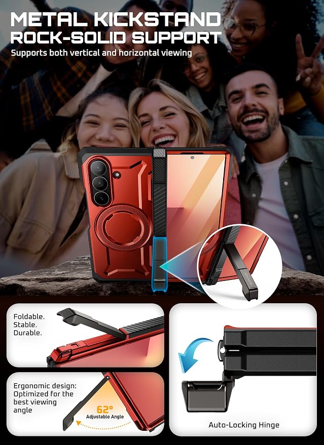 SUPCASE for Samsung Galaxy Z Fold 7 Case with Kickstand Azure | Compatible with MagSafe Tempered Glass Screen Protector Military-Grade Protection Hinge Coverage Unicorn Beetle Grip