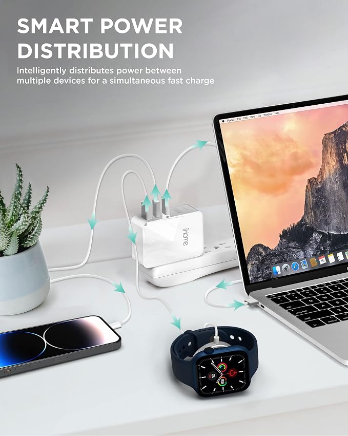 iHome 65W USB C Charger Block GaN Fast Charging with Dual Ports (USB-C PD &amp USB-A) Compact Universal Laptop Charger Foldable Plug [Video Game]