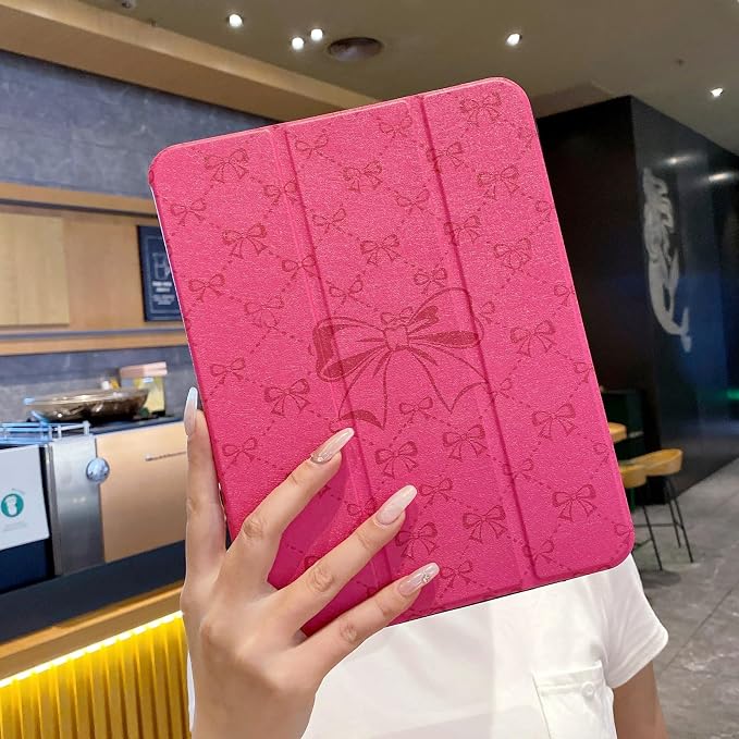 Tablet Case for iPad 11th A16 Generation 11 Inch 2025 / iPad 10th Generation 10.9 Inch 2022 Trifold Stand Smart Protective Cover Soft TPU Back Auto Wake &amp Sleep(Hot Pink Bow)