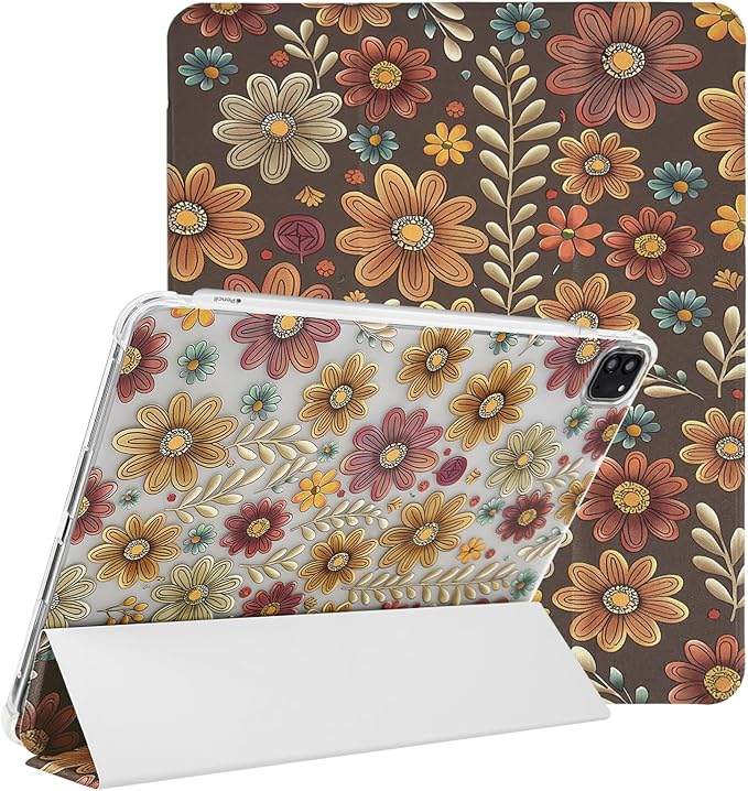 Lovmooful for iPad 9/8/7 Gen Case with Pencil Holder Cute-Bear Flower | Fit for iPad 9/8/7 (10.2-Inch2021/2020/2019 Model9th/8th/7th Generation)Soft TPUTrifold StandProtectiveGirly