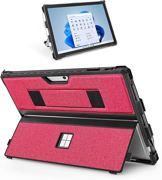 Case for 12.3 Microsoft Surface Pro 7+/7/6/5/4 Protective Rugged Cover Case with Surface Pen Holder and Hand Strap Compatible with Surface Pro Type Cover Keyboard (Black)