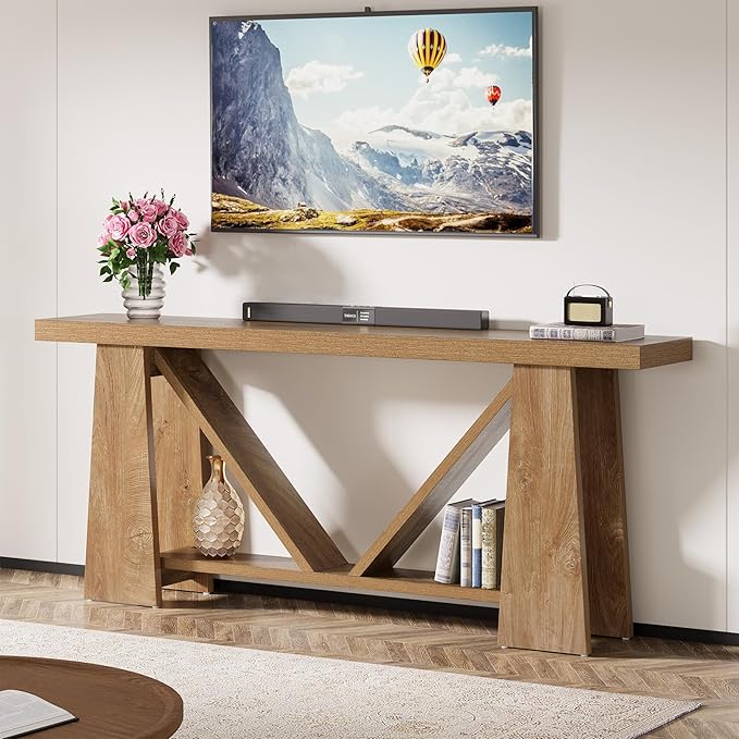 Tribesigns 70.9-Inch Extra Long Console Table, Farmhouse Entryway Table with Storage, Narrow Wooden Couch Table Behind Sofa for Living Room, Entrance, Hallway