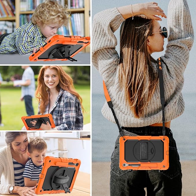 HXCASEAC Case for Galaxy Tab S10 FE / S9 FE 5G 10.9 inch, Shockproof Design with Screen Protector, 360° Hand Strap Stand, S Pen Holder, Heavy Duty Protective Samsung S9 FE / S10 FE Tablet Case,Orange