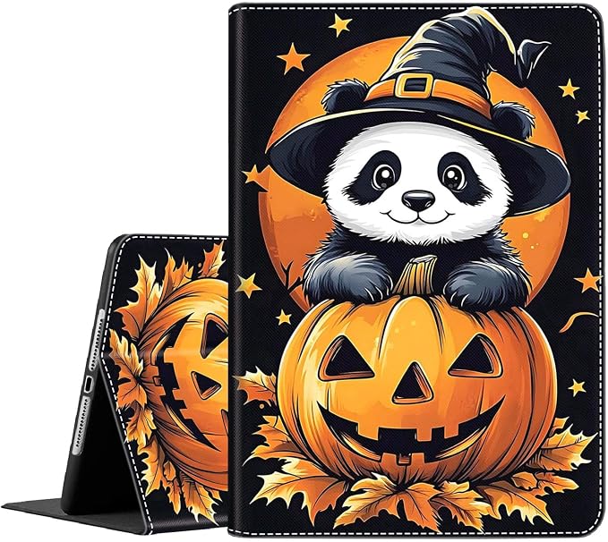 Case for New iPad (A16) 11th Generation 11 Inch 2025 for iPad 10th Generation 10.9 2022 Multi-Angle Smart Stand Cover Auto Sleep/Wake Halloween Panda Wizard and Pumpkin