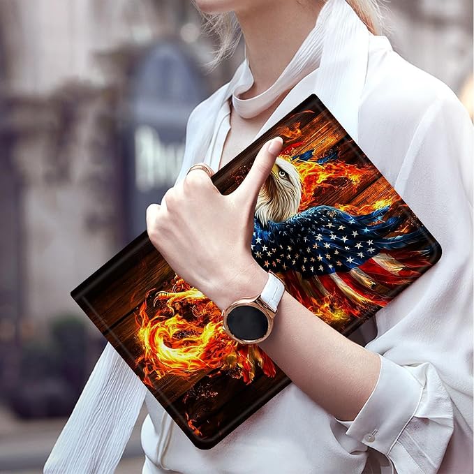 Case for iPad (A16) 11th Generation 11 Inch (2025) for iPad 10th Generation Case 10.9 Inch (2022)Slim Shockproof Shell PU Leather Stand Cover w/Auto Sleep Wake-American Eagle Rebirth of Fire
