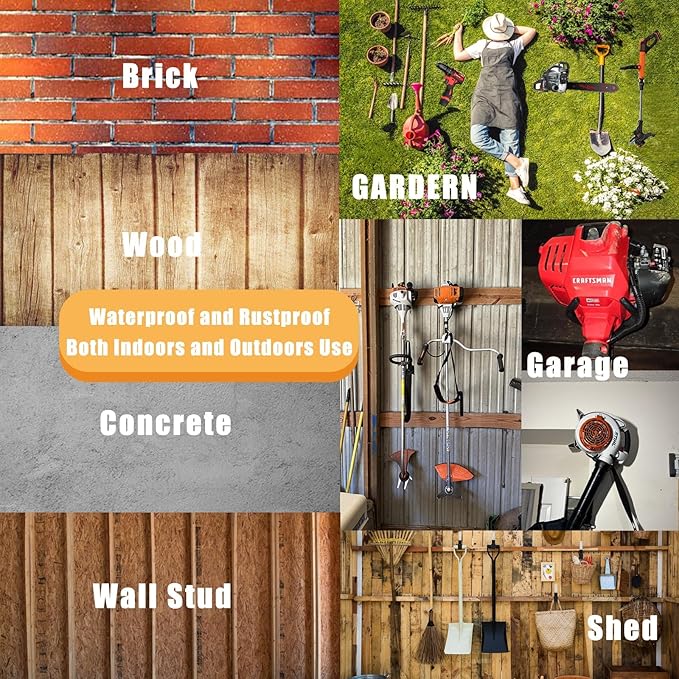 Garden Power Tool Hanger, Garage Wall Hooks, Weedeater Rack, String Trimmer Hanger, Utility Hooks for Garage Tool Organizers and Storage - Black, 4 Pcs