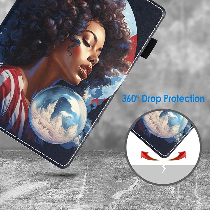 Case for Amazon Kindle Fire HD 10 Tablet 10.1 (9th/7th Generation 2019/2017 Release) Slim Folding Stand Folio Cover with Card Slot &amp Auto Wake/Sleep - African American Girl