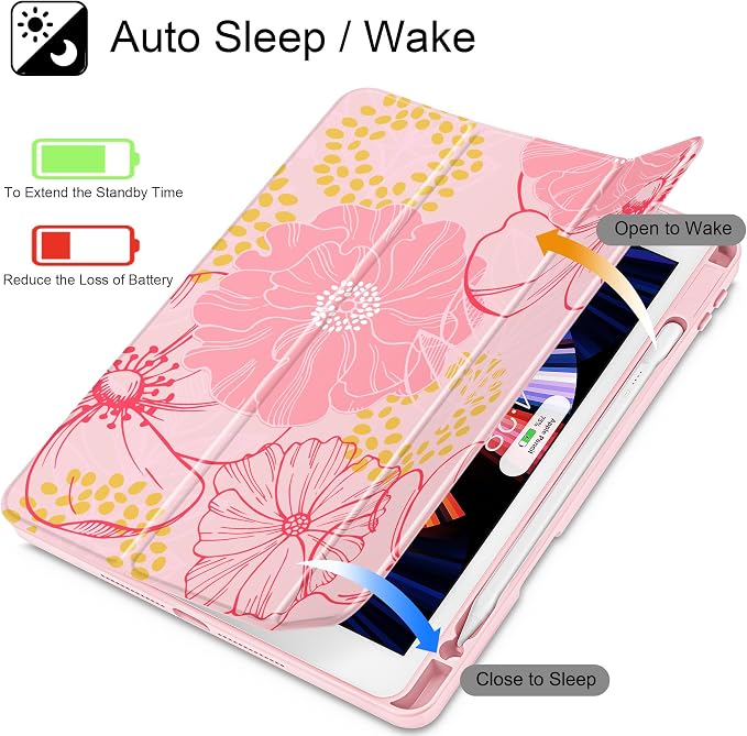 May Chen for iPad 9th Generation with Pencil Holder iPad 8th/7th Gen Case 10.2-inch [Penceil Holder] Trifold Stand Auto Wake/Sleep Clear TPU Protection Back Cover Ballet Shoes