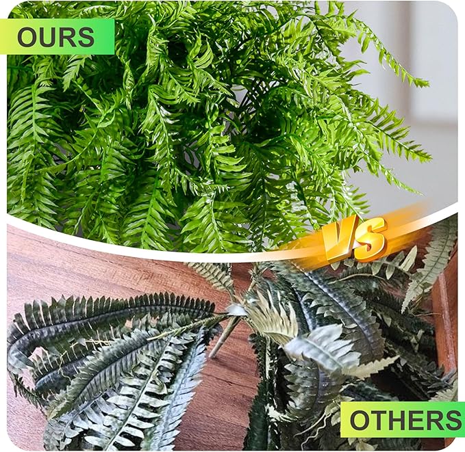 Artificial Fern Plants 10 Pcs Artificial Bush Fern Plants Realistic Fake Stems Plant Fake Shrubs Greenery for Indoor Outdoor Porch Patio Window Farmhouse Garden Office Decor (10 Pcs Green)