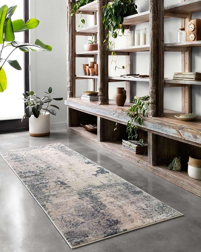 Loloi Teagan Collection TEA-07 Natural/Denim 7'-11" x 10'-6" Area Rug, Large, Soft Neutral Rug, High-Traffic for Living Room, Bedroom, Home Office, Dining Area