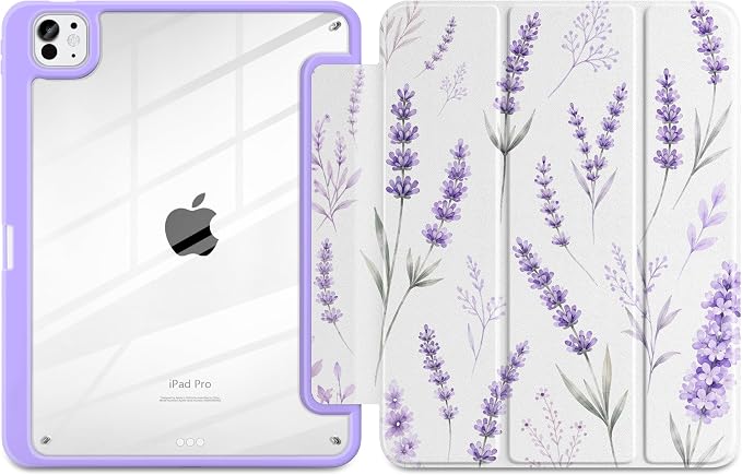 Case for iPad Pro 11 inch M5 2025 /M4 2024 Blue Ribbon Stripe | Blue Ribbon Stripe Folio Case with Clear Back Pencil Holder Trifold Stand and Auto Sleep/Wake for Preppy Aesthetic Users