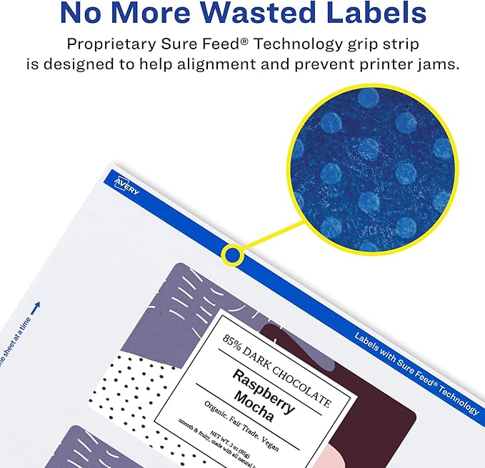 Avery Glossy White Rectangle Labels, Sure Feed Technology, 2" x 5", 400 Glossy White Labels, Print-to-The-Edge, Permanent Adhesive, Laser/Inkjet Printable