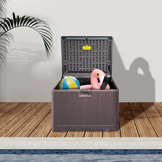 33 Gallon Pro Outdoor Storage Box Waterproof Lockable Resin Deck Box Large, Patio Storage Bin for Pool Accessories Cushion Furniture, Garden Tools, UV-Resistant Outside Delivery Brown
