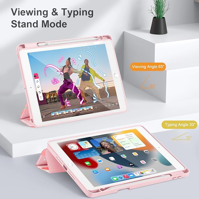 Tuiklol for iPad 10.2 inch 9th / 8th / 7th Gen 2021 2020 2019 Release Case | Built in Pencil Holder - TPU Protection Trifold Stand Stand Clear Back Tablet Cover With Auto Wake/Sleep Blue berries