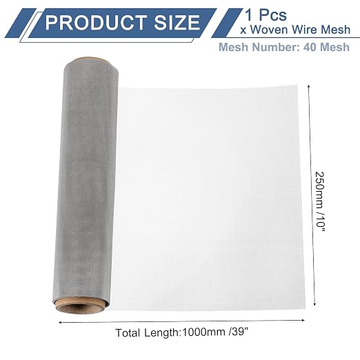 uxcell 40 Mesh 39" x 10" Woven Wire Mesh, 304 Stainless Steel Air Vent Filter