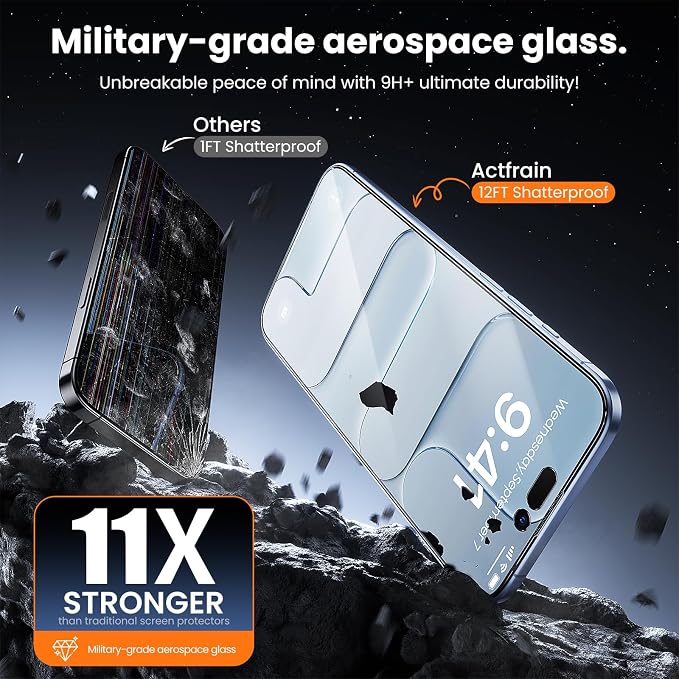 3-Pack for iPhone 16 Plus/15 Plus Screen Protector Privacy 9H+ Tempered Glass Scratch &amp Drop Resistant Smooth &amp Clear Easy Installation Full Coverage
