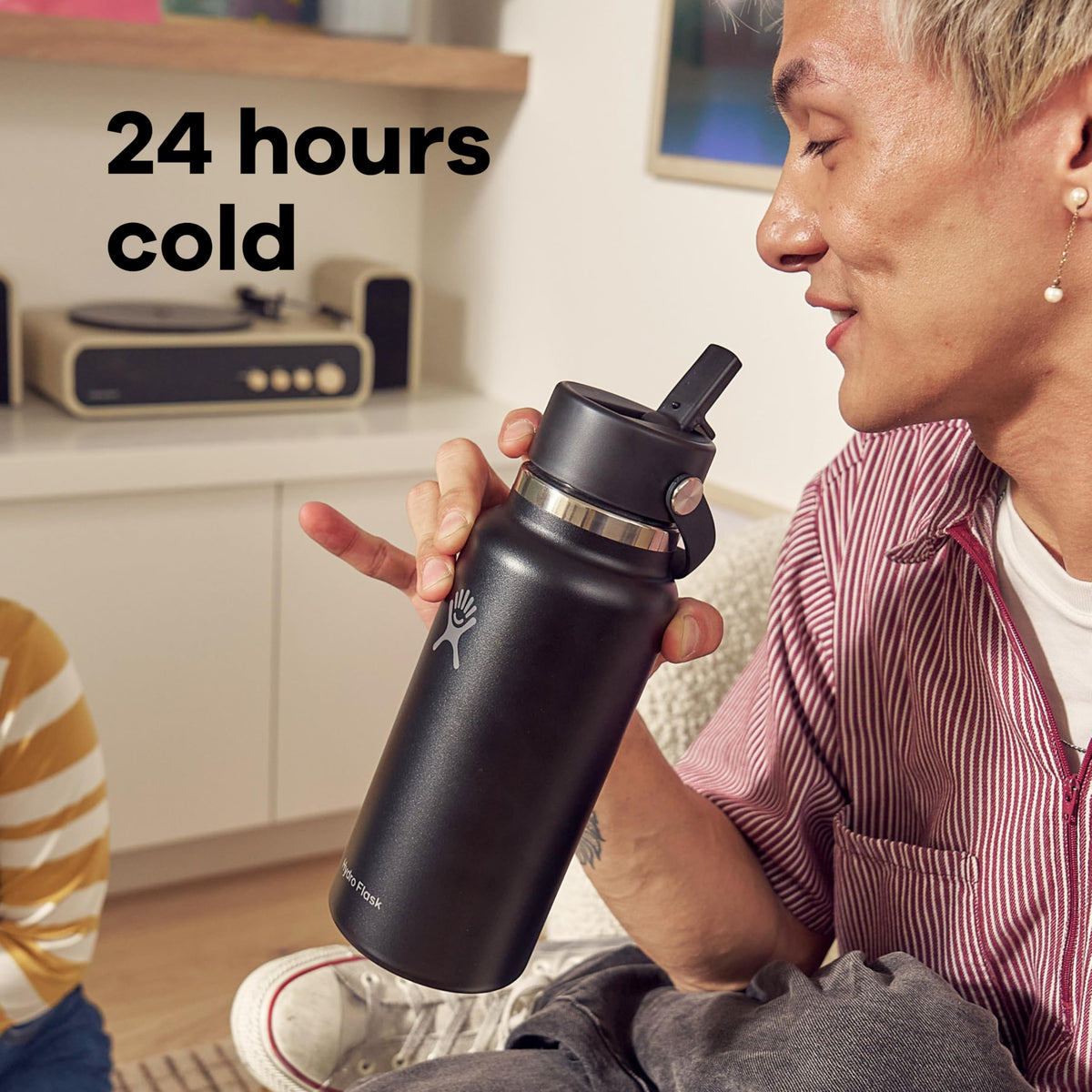 Hydro Flask Water Bottle - Insulated Stainless Steel - Wide Mouth Flex Straw Lid, Non Spill, Leakproof and Refillable in 32 Oz Shale Gray