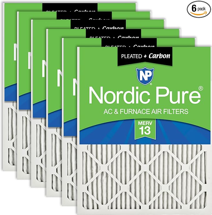Nordic Pure 16x25x1 Pleated Air Filters MERV 13 Plus Carbon 6 Pack