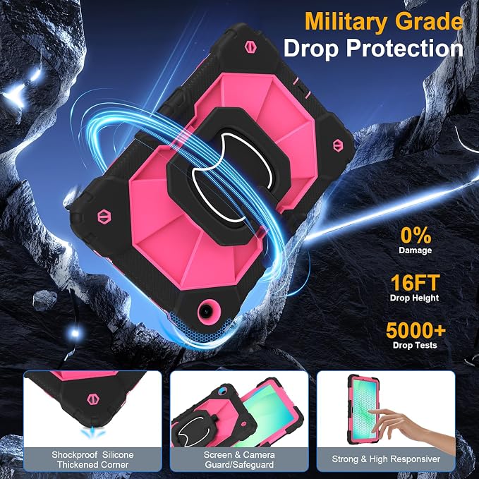 Case for Samsung Galaxy Tab A9 Plus 11 Inch 2023 Ubearkk Rugged Case for Samsung Galaxy A9+ Tablet SM-X210/X216/X218 with Screen Protector 360 Rotating Stand Shoulder Strap Pen Holder Black