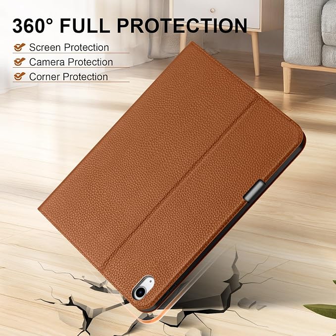Genuine Leather Case for iPad 11th Gen 11/10th Gen 10.9 Black | Pencil Holder Adjustable Stand Auto Wake/Sleep Shockproof