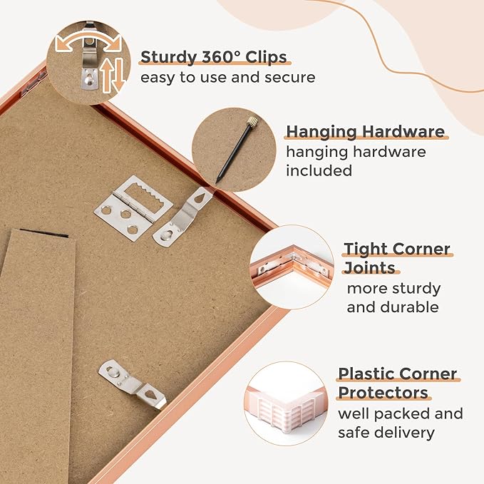 5x7 Picture Frame | 5x7 Metal Frame With Mat For 4x6 | 5 x 7 Aluminum Photo Frame | Plexiglass And Hanging Hardware Included | 5 By 7 Picture Frame | 3Pcs, Rose Gold