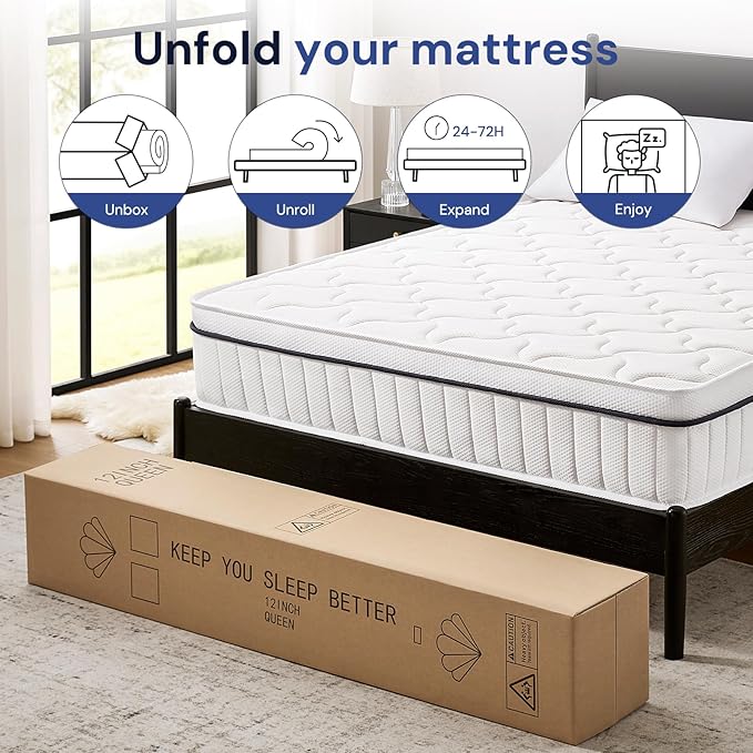Full Mattress 10 Inch Hybrid Mattress - Medium Firm, Pocket Spring & Foam, White, Full Size - CertiPUR-US Certified