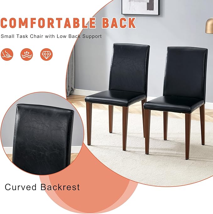 AZmac Round Dining Table Set for 4, Wooden Round Table 5-Piece with Modern Farmhouse Dining Table and 4 PU Leather Chairs for Kitchen Dining Room, Walnut Table + 4 Black High Back Chairs