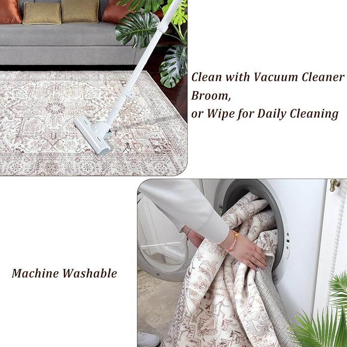Area Rug 5x7 for Living Room Bedroom, Non-Slip Dining Room Rugs, Extra Soft Non Shedding Non Skid Durable Vintage Carpet 5x7 Washable Area Rug Machine Washable Area Rugs…