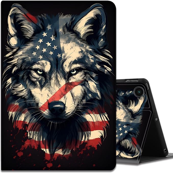 Case for Samsung Galaxy Tab A9 Plus 11 2023 Multi-Viewing Angles with Automatic Sleep/Wake Function for Samsung Galaxy A9+Tablet (SM-X210/X216/X218) American Flag Wolf