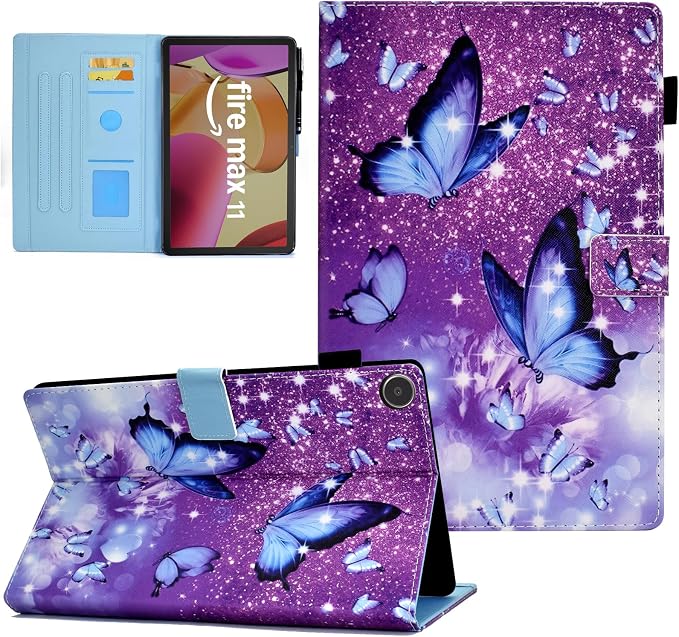 Funut for Amazon Kindle Fire Max 11 Tablet Case (13th Generation 2023 Release) Premium PU Leather Folding Stand Cover Case for Kindle Fire 11 Tablet with Auto Wake/Sleep Purple Butterfly