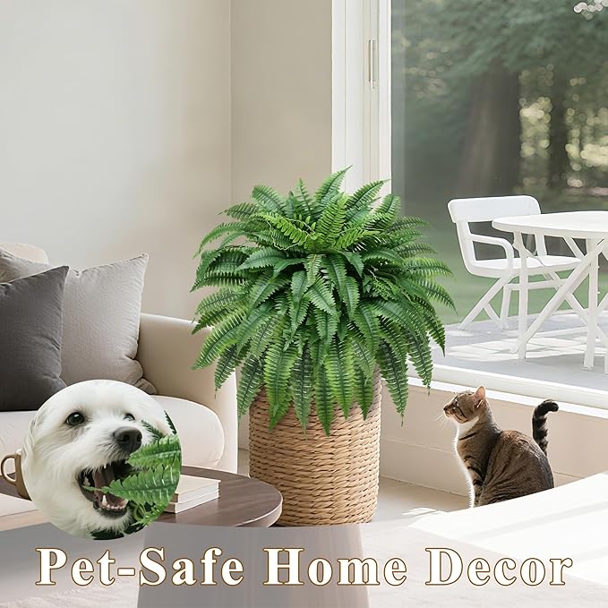 ALAGIRLS UV-Resistant Fake Boston Fern Bush with 128 Branches, 51" Large Faux Ferns for Outdoors, Artificial Fern Plants for Front Door Office & Living Room Decor（Pot is not Included）