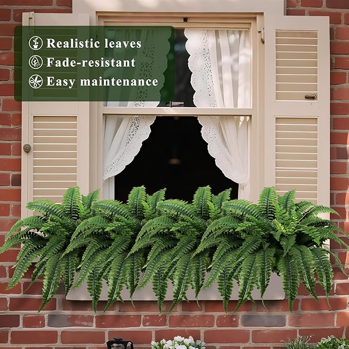 ALAGIRLS Set of 2 45 Inch Artificial Boston Fern Bush with 55 Branches, Large Faux Ferns for Outdoors, Artificial Plants Suitable for Office & Living Room Decor, UV-Resistant（Pot is not Included）