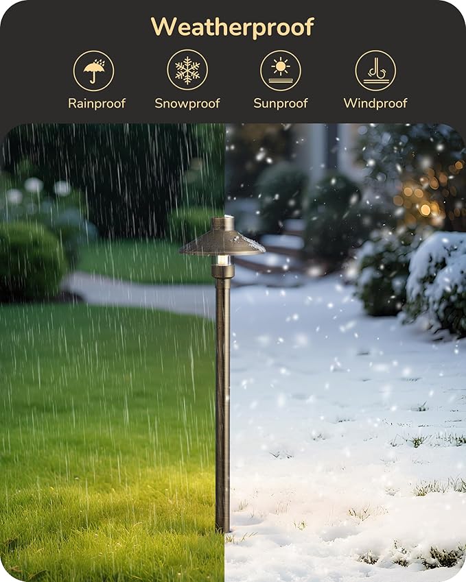EDISHINE Solid Brass Low Voltage Landscape Lighting, 22" Tall 6" Shade w/ G4 Bulb, 6Pack 12V 350LM Heavy Duty Outdoor Landscape Path Light, Waterproof Bronze LED Pathway Lights Wired with Large Stake