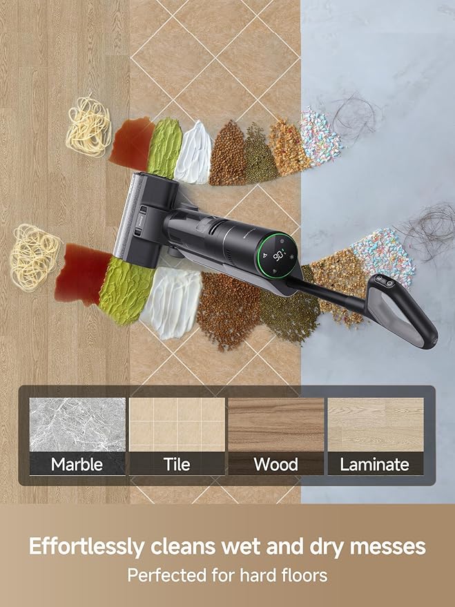 DREAME H12 PRO Vacuum Mop, Wet Dry Vacuum Cleaner for Hard Floor, Vacuum and Mop at The Same Time for Wet & Dry Messes, Auto Self-Cleaning, Edge to Edge Cleaning with Hot Air Drying
