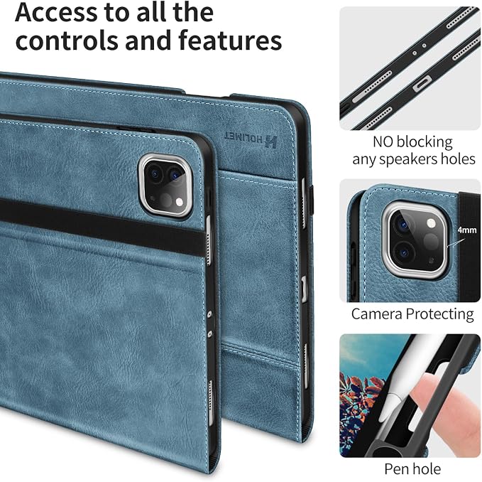 Case for iPad Pro 13 inch Case M5 2025/M4 2024 with Pencil Holder | Supports Pencil Pro/Pencil Auto Sleep/Wake Function Vegan Leather Smart Stand Cover (Black)