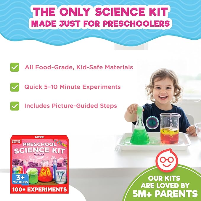 Doctor Jupiter Preschool Science Kit for Girls Ages 3-5 | Toddler Learning Activities, Birthday Gift Ideas for 3-4-5 Year Old Girls | Learning & Educational Toy STEM Kit with 100+ Experiments