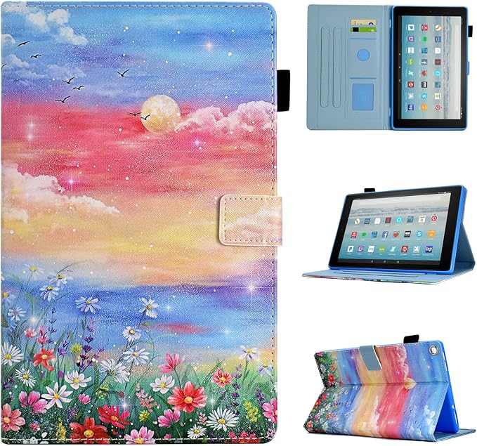 Case for Fire HD 10 Tablet 9th/7th/5th Gen 2019/2017/2015Cute Cat | Slim Durable Foldable Stand PU Leather Pencil Holder Card Slot Auto Wake，Sleep