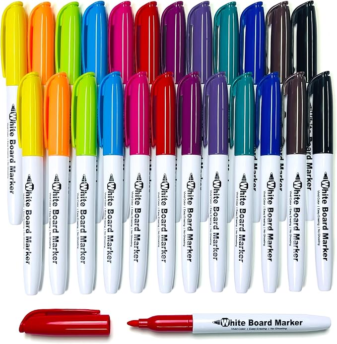 SFAIH Dry Erase Markers Fine tip 12 Colors, 24 Pack (2 Dozen) - Low Odor Whiteboard Markers for Office Teams, Study Groups, Home Schooling, Paper Markers for Kids | 5 Sizes:12/24/48/72/144 Packs