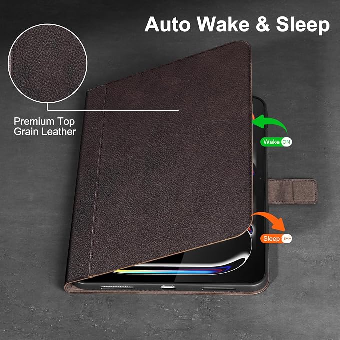 Gexmil Leather Case for iPad Pro 13 Inch M5/M4 2025/2024Crocodile Brown | Genuine Leather Cover with Magnetic ClosureSmart Folio Auto Sleep/WakeProtective ShockproofAdjustable Stand
