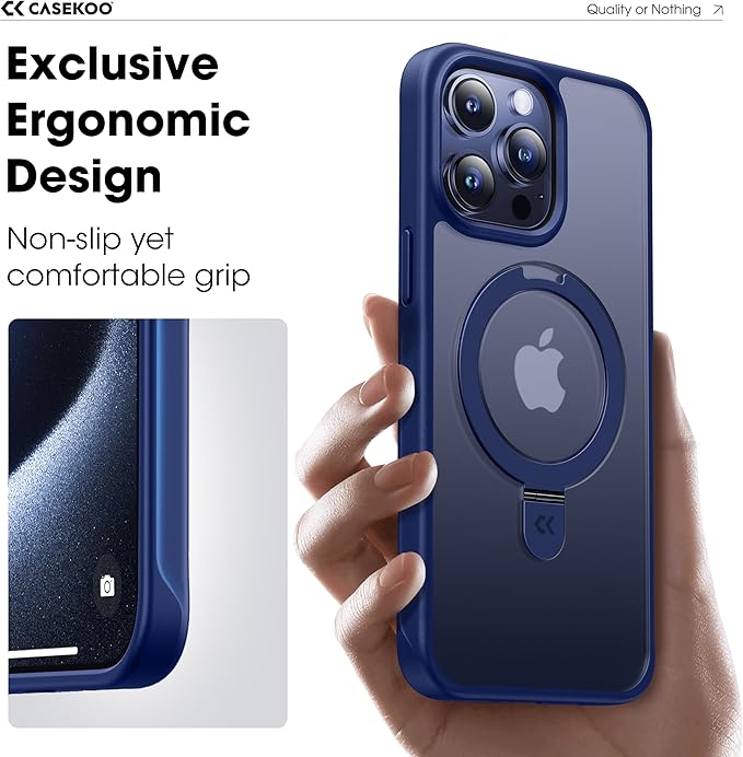 CASEKOO Designed for iPhone 15 Pro Case with Magnetic Invisible Stand [Military Drop Protection] [Compatible with MagSafe] Shockproof Slim Translucent Matte Pro Case 6.1 Inch, Blue