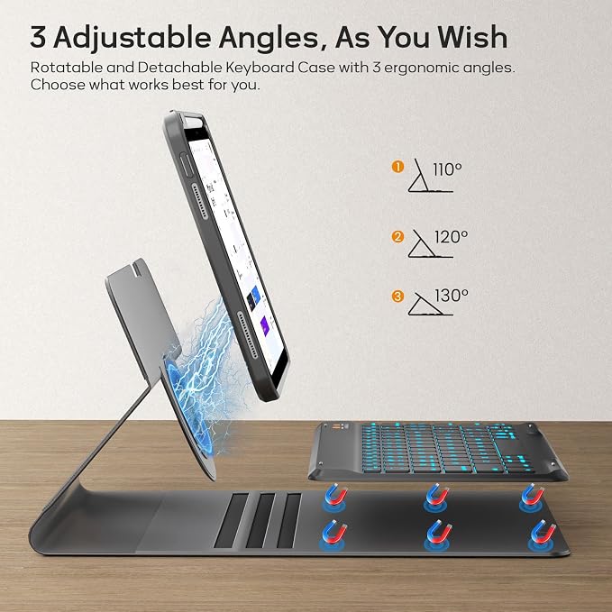 BLUTLOTUS Keyboard case for iPad 9th/8th/7th Generation 10.2 Inch - Backlit Wireless Detachable Folio Keyboard Cover with Pencil Holder for iPad 9th/8th/7th Gen Air 3rd Generation 10.5 Inch