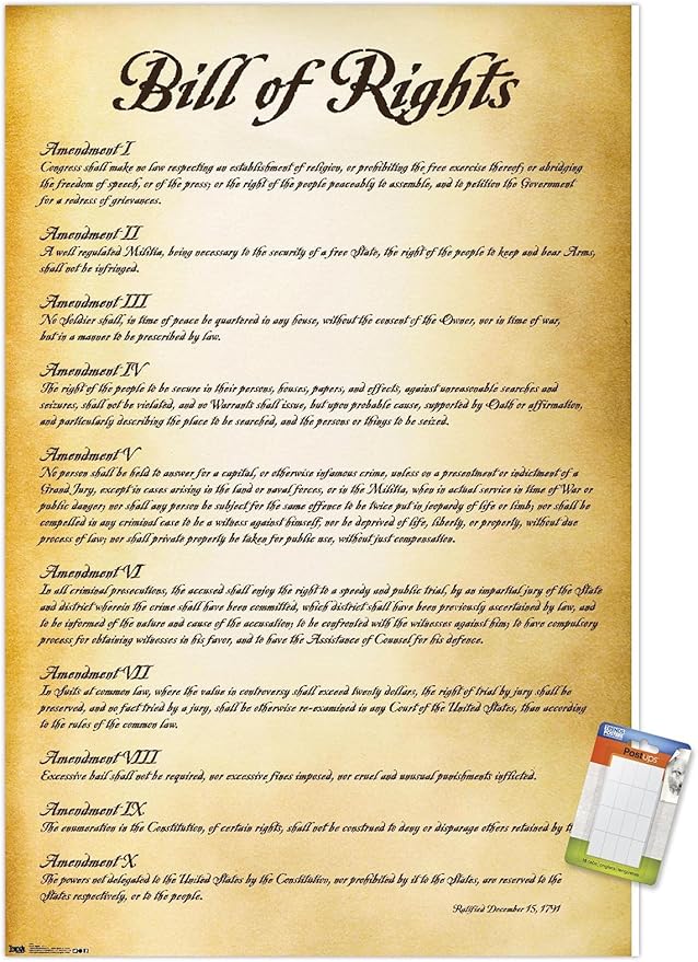 Trends International The United States of America - Bill of Rights Wall Poster, 22.375" x 34", Premium Poster & Mount Bundle