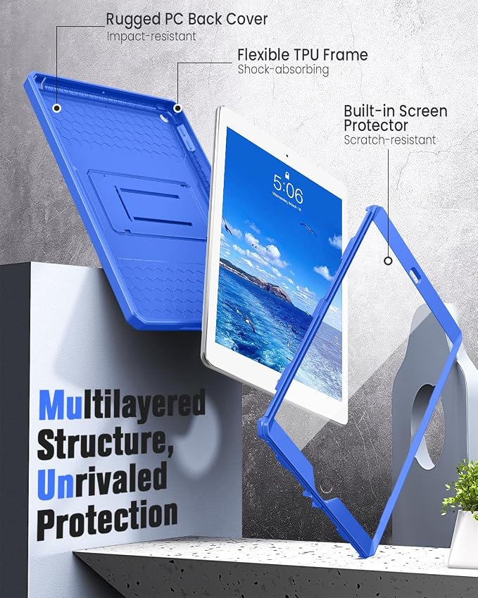 MoKo Shockproof Case Fit 2018/2017 iPad 9.7 6th/5th Generation Black | Heavy Duty Shockproof Full Body Rugged Hybrid Cover with Built-in Screen Protector for Apple iPad 9.7 Inch 2018/2017